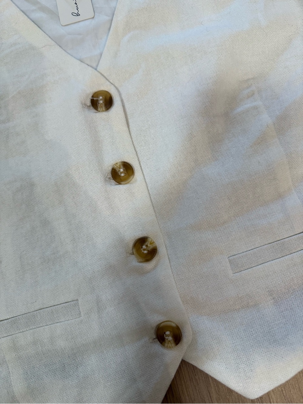 Linen blend vest women medium casual summer buttons - Picture 3 of 5